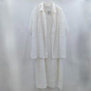Sheer Organza 2Pc Dress Shirt 22W White Floral Embroidered Bridal Church Easter